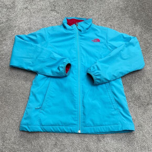 The North Face Mossbud Softshell Jacket Girls XL Blue Pink Outdoor Hiking School